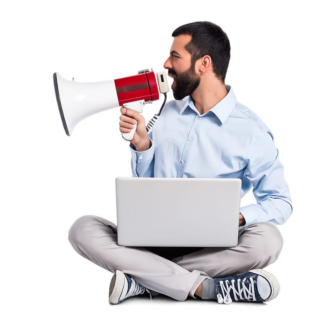 Person speaking through a megaphone